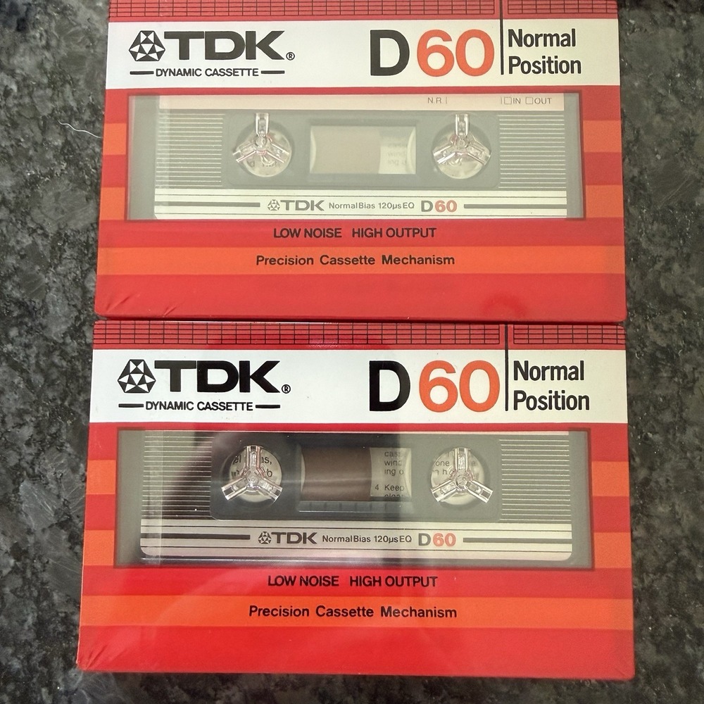 1982 TDK D60 Cassette Tapes Normal Position Low Noise/High Output  - Lot Of 2